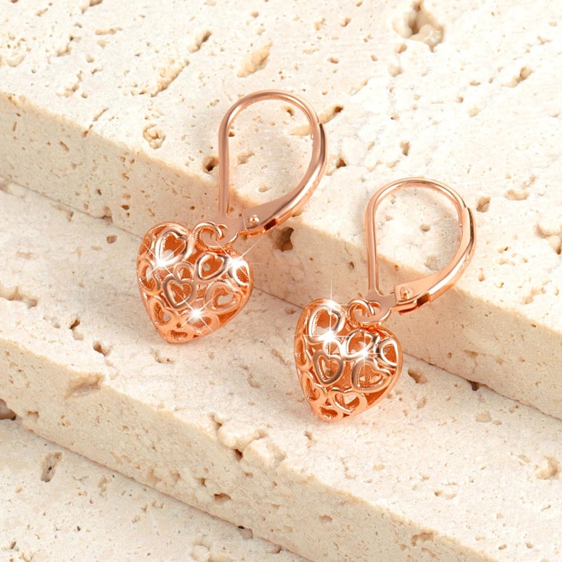 Lancharmed 925 Sterling Silver 14K Gold French Style Leverback Earrings, Heart Dangle Drop Earrings for Women Hypoallergenic Jewelry - Image 4
